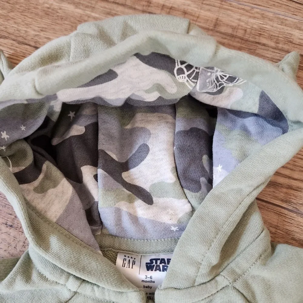 Baby Gap Star Wars Yoda Hoodie Size 3-6 months Desert Sage Green NWOT